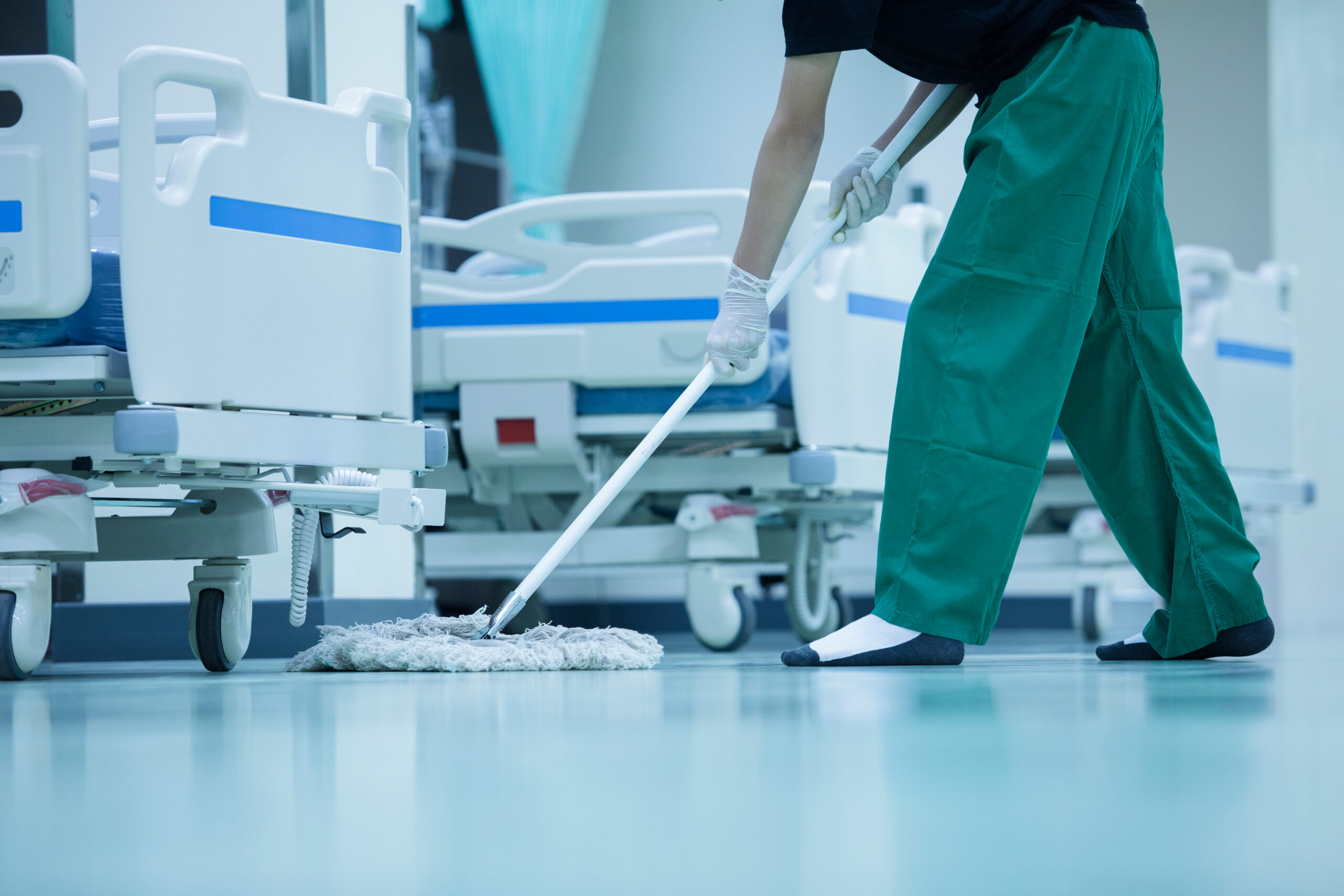 Mopping hospital patient floor